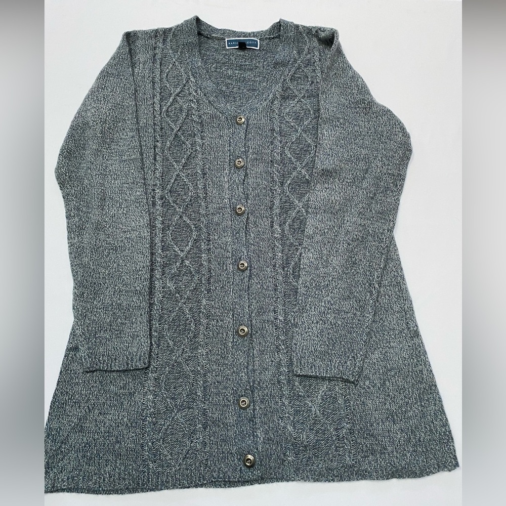 Karen Scott Blue Heather Cable Knit V-Neck Cardigan Sweater Large